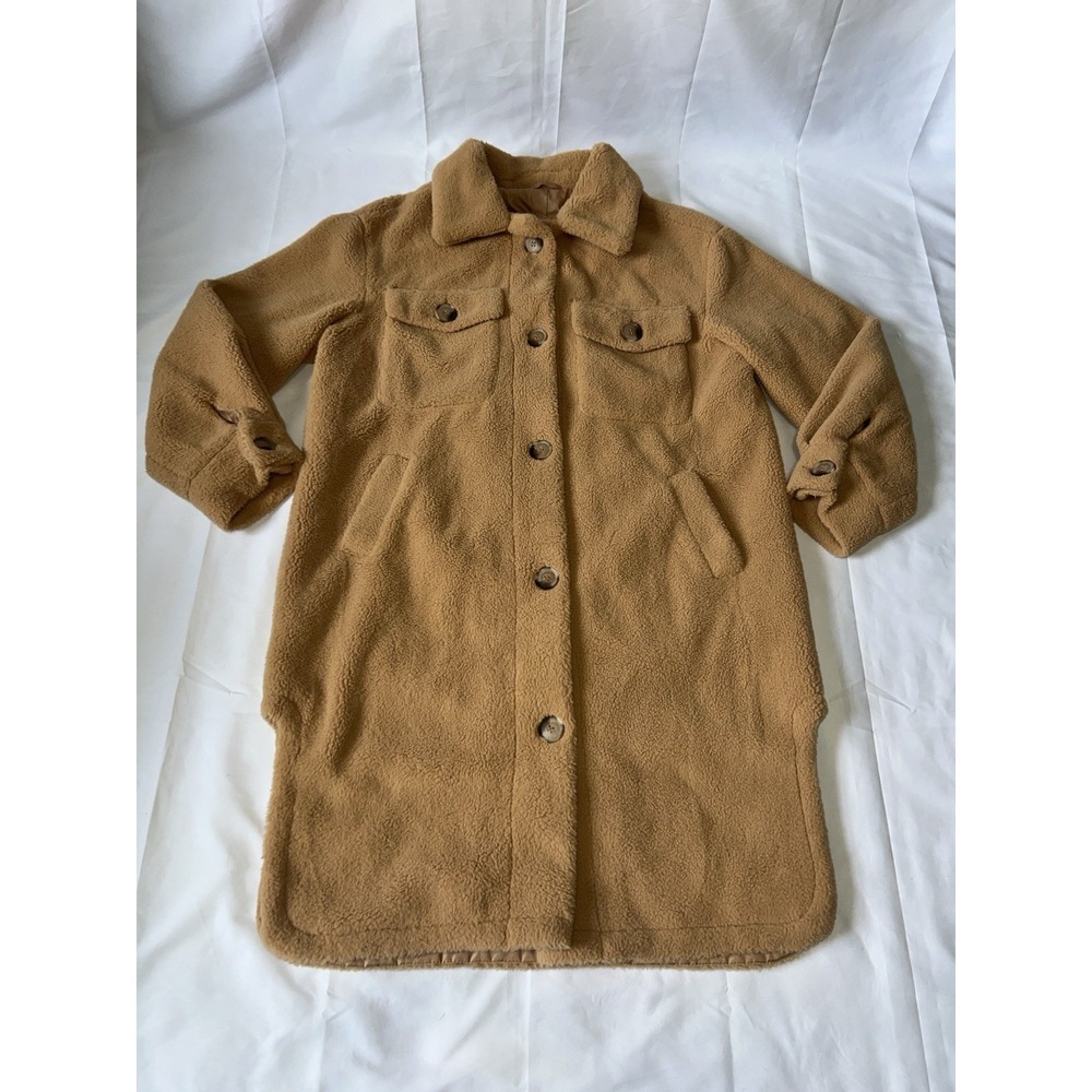 C&C California Fuzzy Tan Teddy Faux Fur Sherpa Mid Length Winter Jacket Size Med - Picture 2 of 5